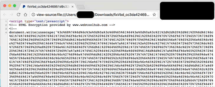 Fake PayPal website javascript with obscured hexidecimal escape characters